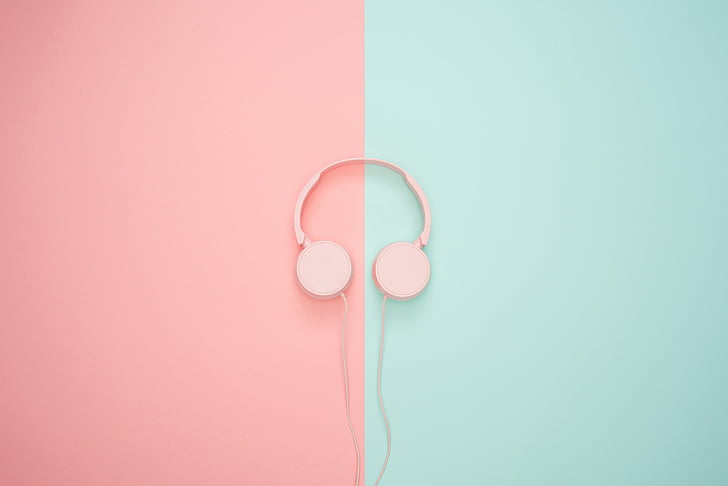 różowe słuchawki przewodowe, słuchawki, różowe, turkusowe, 5K, Tapety HD