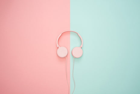 headphone dijalin dgn tali merah muda, Headphone, Pink, Teal, 5K, Wallpaper HD HD wallpaper
