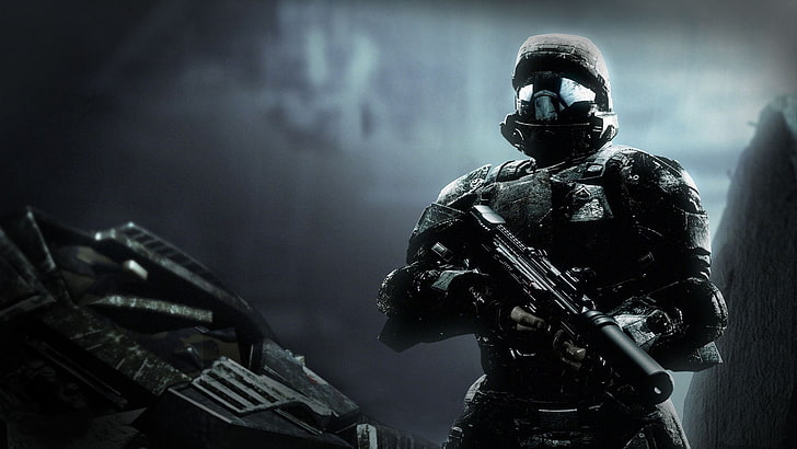 черна илюстрация на пистолет, Halo 3: ODST, Halo, видео игри, HD тапет