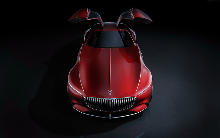 mobil mewah, Vision Mercedes Maybach 6, merah, mobil listrik, Wallpaper HD