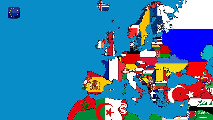 Länder, Europa, Flagge, Karte, Meer, HD-Hintergrundbild