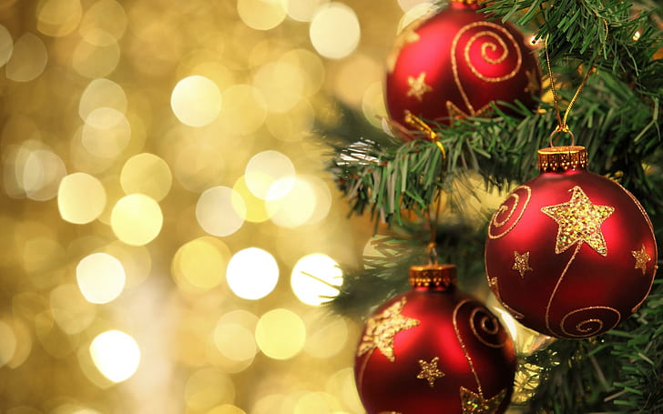 Коледни елхи Топки Орнаменти, Коледа, дърво, топки, орнаменти, HD тапет