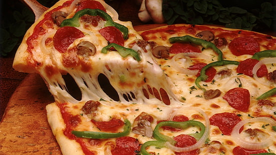 rebanada de pizza, comida, pizza, queso, Fondo de pantalla HD HD wallpaper