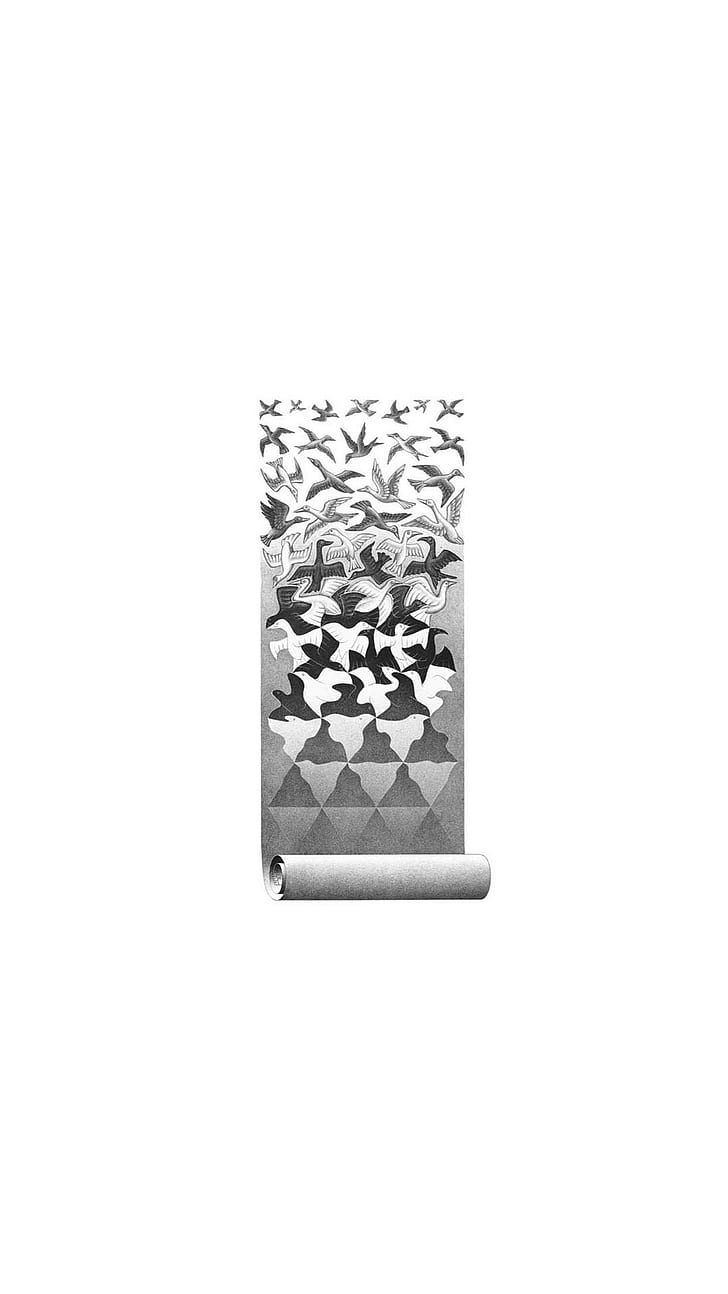 ポートレートディスプレイcgiアートワーク錯視m C エッシャー鳥飛行ジオメトリ三角形モノクロスケッチミニマリズムホワイトバックグラウンド Hdデスクトップの壁紙 Wallpaperbetter