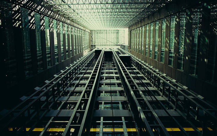 elevador luz solar edificio arquitectura moderna geometría gusanos ojo vista alambres eje vidrio, Fondo de pantalla HD
