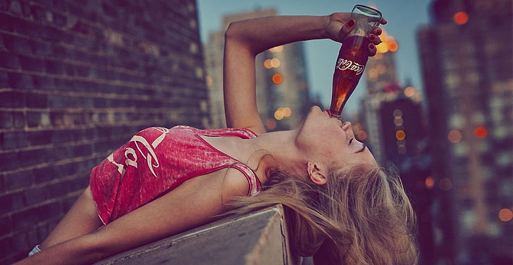 wanita, berambut pirang, Coca-Cola, model, foto urban, Wallpaper HD