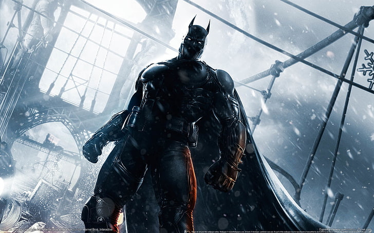 Batman illustration, bridge, the city, building, mask, costume, Batman, superhero, game wallpapers, Batman: Arkham Origins, HD wallpaper
