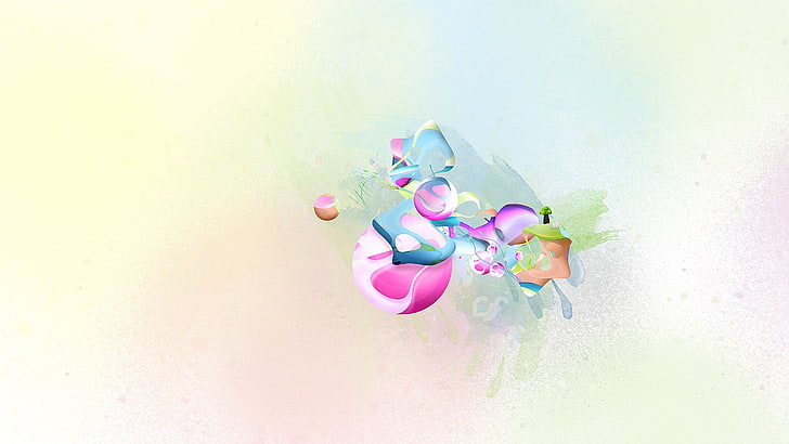 papier peint numérique rose et multicolore, art numérique, abstrait, fond simple, formes, illustrations, Fond d'écran HD