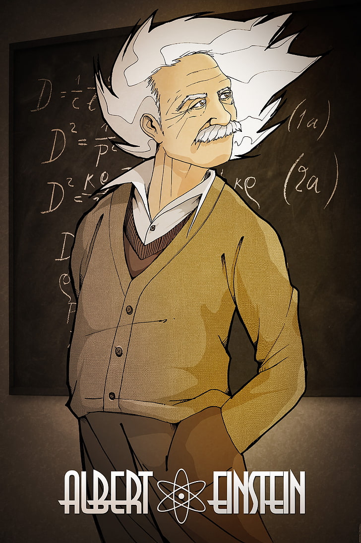 앨버트 아인슈타인 만화 디지털 일러스트, 앨버트 아인슈타인, HD 배경 화면, 핸드폰 배경화면