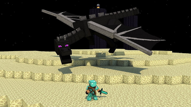 Screenshot do jogo Minecraft, Videogame, Minecraft, Dragão, Ender Dragon, Mojang, HD papel de parede
