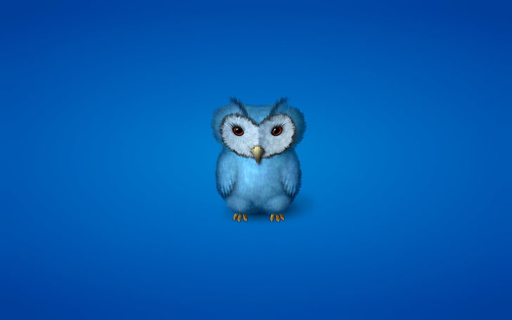 blue owl clip art, owl, bird, minimalism, blue, bluish background, HD wallpaper
