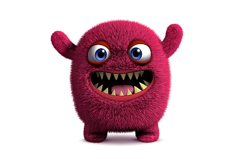 червен характер чудовище тапет \, чудовище, лице, забавен, сладък, пухкав, HD тапет HD wallpaper