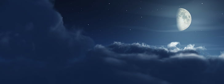 noite, lua, céu, nuvens, HD papel de parede
