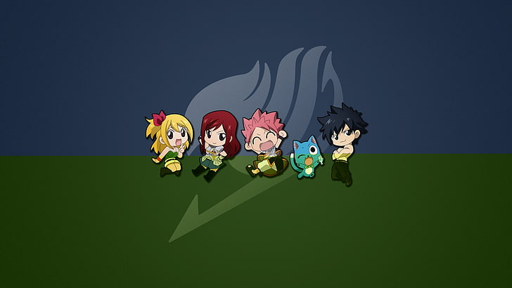Fairy Tail wallpaper, Anime, Fairy Tail, Erza Scarlet, Gray Fullbuster, Happy (Fairy Tail), Lucy Heartfilia, Natsu Dragneel, HD wallpaper
