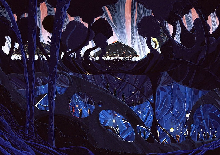 schwarzes und blaues Blumentextil, Science Fiction, HD-Hintergrundbild