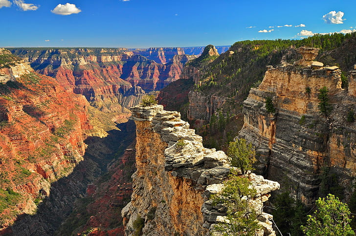 Grand Canyon Nationalpark, USA, Grand Canyon Nationalpark, USA, Himmel, Wolken, Berge, Schlucht, Bäume, HD-Hintergrundbild