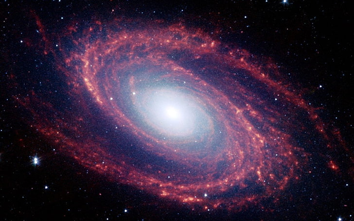 Galáxia espiral, galáxia vermelha e branca, 3D, espaço, HD papel de parede