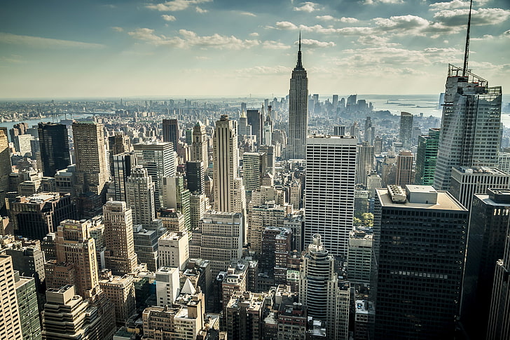 Chrysler Tower, Нью-Йорк, дома, Нью-Йорк, небоскребы, панорама, США, мегаполис, вид сверху, HD обои