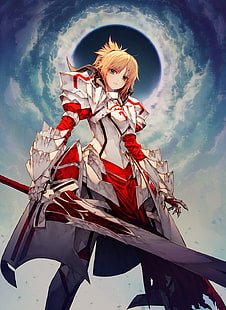 обои с мечом в руках женщины, Fate / Apocrypha, Fate Series, аниме девушки, Sabre of Red, Mordred (Fate / Apocrypha), HD обои HD wallpaper