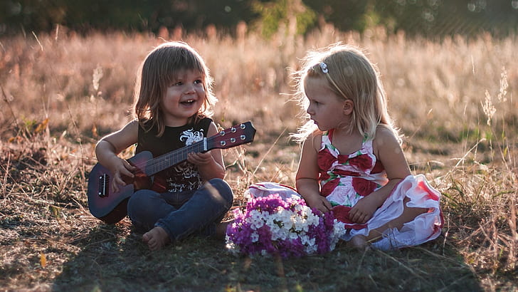 Kinder, süße Mädchen, Gitarre, Kinder, süße Mädchen, Gitarre, HD-Hintergrundbild