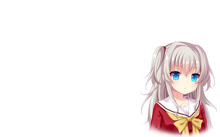grauhaarige Frauenillustration, Anime, Anime-Mädchen, Charlotte (Anime), Tomori Nao, weißer Hintergrund, blaue Augen, HD-Hintergrundbild