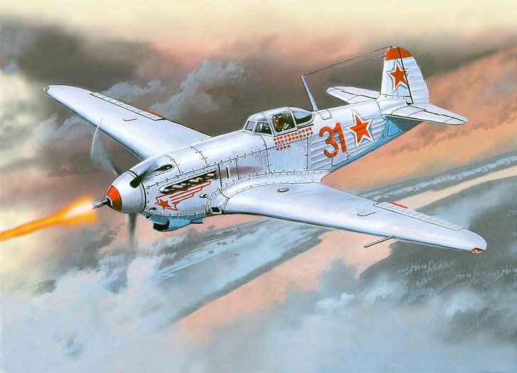 white and orange fighter plane illustration, the plane, fighter, battle, art, USSR, BBC, WWII, OKB, name, Soviet, single-engine, WW2., the sky, How-9K, leads, Yakovlev, heavy, HD wallpaper