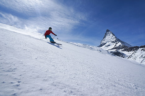 śnieg, krajobraz, narty, Matterhorn, sport, Tapety HD HD wallpaper