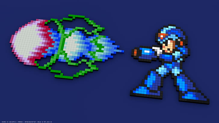 Megaman x 16 bits 8 bits pixelisé pixel art 3d blocs 3d jeux vidéo, Fond d'écran HD