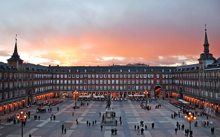 cattedrale marrone, Madrid, piazza, Sfondo HD