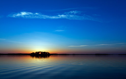 Meerblick, blauer Himmel, Reflexionen, Sonnenuntergang, HD-Hintergrundbild HD wallpaper