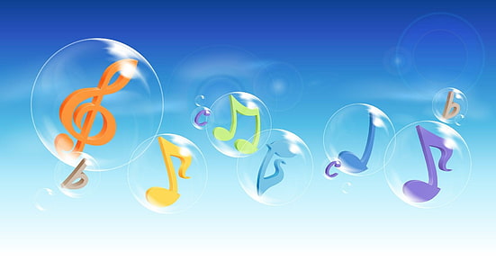 Note colorate, colorate, arancioni, gialle, verdi, musicali, viola, blu, note, 3d e astratte, Sfondo HD HD wallpaper