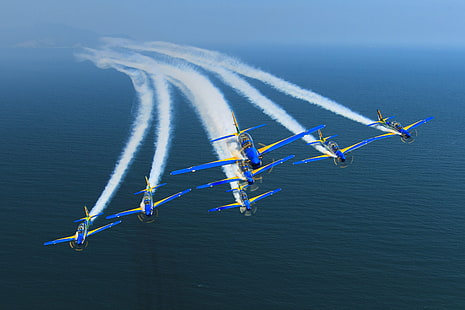 sea, smoke, aircraft, Brazil, Rio de Janeiro, FAB, Air force of Brazil, The air force of Brazil, The Squadron Smokes, HD wallpaper HD wallpaper