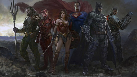 Комикси, Лига на справедливостта, Aquaman, Batman, Cyborg (DC Comics), DC Comics, Flash, Superman, Wonder Woman, HD тапет HD wallpaper