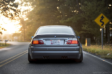 серебристый автомобиль BMW M3 серии, bmw, дорога, позиция, e46, тюнинг, HD обои HD wallpaper
