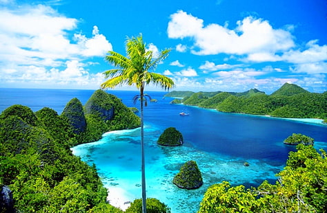 Земя, остров, хоризонт, Индонезия, океан, раджа Ампат, скала, море, HD тапет HD wallpaper