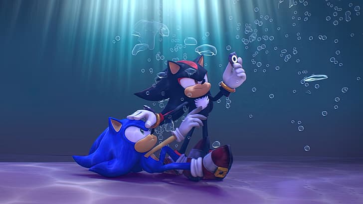 underwater, Sonic, Sonic the Hedgehog, Shadow the Hedgehog, Sega, sonic prime, bubbles, fighting, HD wallpaper