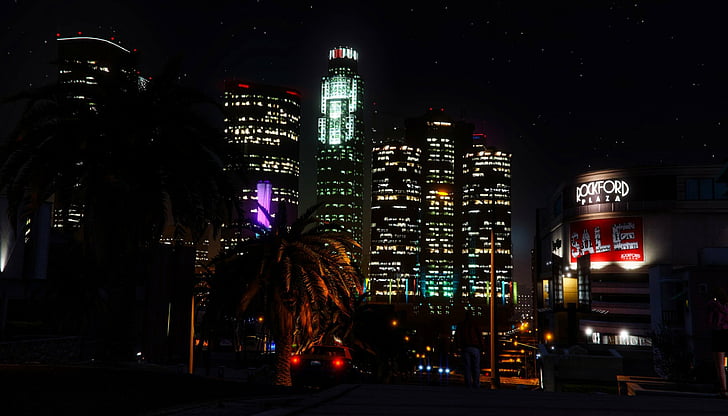 Grand Theft Auto, Büyük Hırsızlık Auto V, Şehir, Los Santos, Gece, Gökdelen, HD masaüstü duvar kağıdı