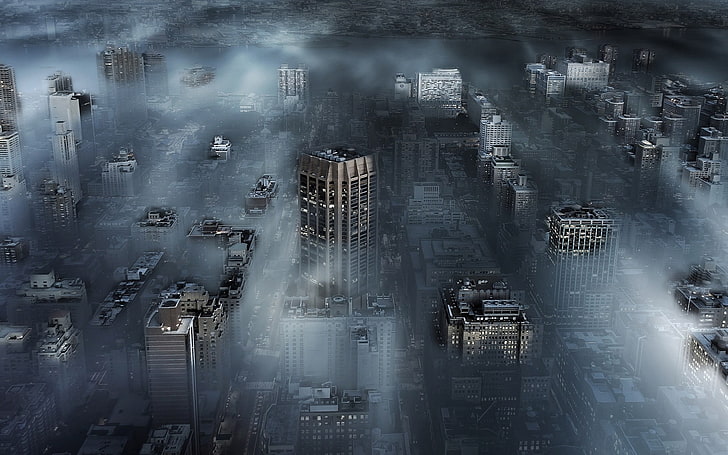 glasgebäude, landschaft, new york city, nebel, kommunal, wolkenkratzer, bau, stadtbild, traurig, baufach, HD-Hintergrundbild