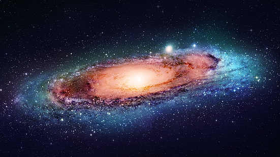 galassia via lattea arancione, galassia, stelle cadenti, spazio, arte digitale, arte spaziale, Sfondo HD HD wallpaper