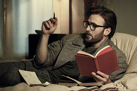  Actors, Chris Evans, Actor, American, Book, Glasses, Man, HD wallpaper HD wallpaper