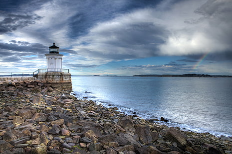 Sky, Scenery, Coast, Oregon, Nature, Portland, Stones, USA, Lighthouses, HD wallpaper HD wallpaper