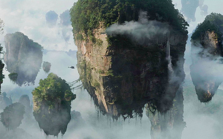 floating islands, clouds, rocks, avatar, otrova, HD wallpaper