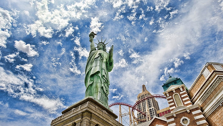 自由の女神像、ニューヨーク、自由の女神、ニューヨーク、アメリカ合衆国、HDR、 HDデスクトップの壁紙