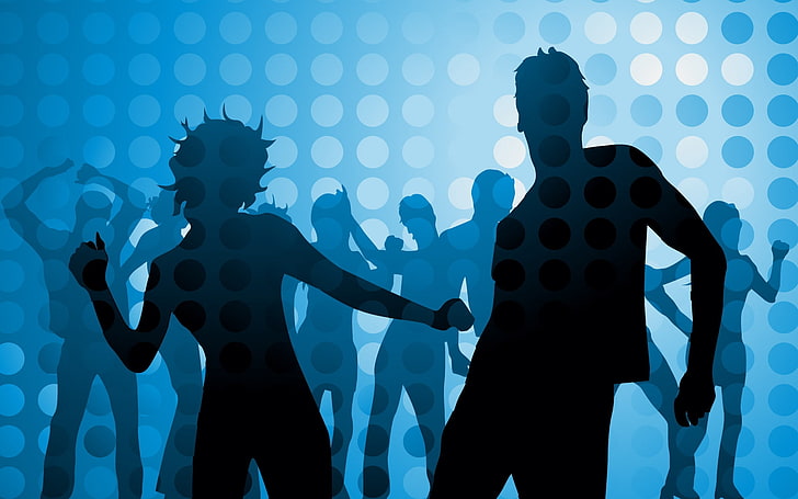 silhouette of people dancing, people, dancing, disco, circles, HD wallpaper
