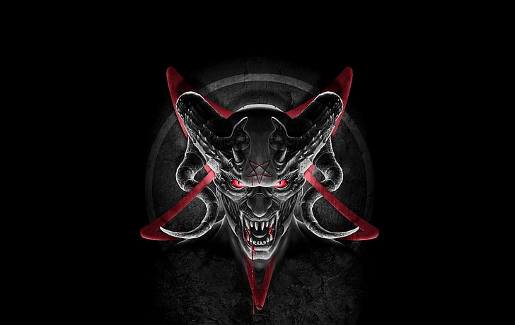 wallpaper pentagram hitam dan merah, darah, bintang, iblis, taring, tanduk, iblis, Setan, pentagrama, Wallpaper HD