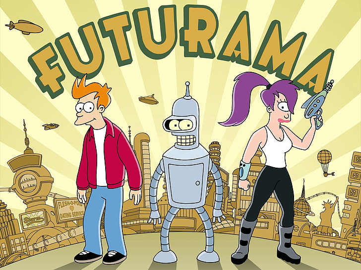 Futurama, Bender (Futurama), Fry (Futurama), Leela (Futurama), Sfondo HD