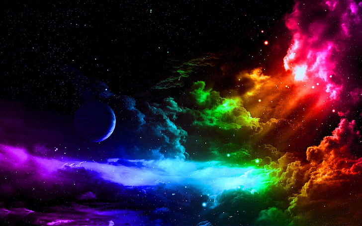clouds outer space colorful planets rainbows skyscapes 1680x1050  Space Planets HD Art , Clouds, outer space, HD wallpaper