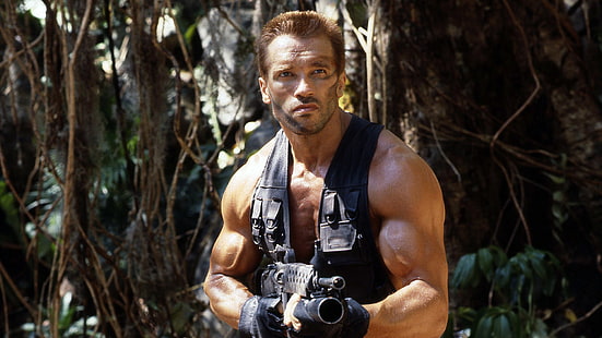 armi, giungla, attore, predatore, Arnold Schwarzenegger, 1987, una scena del film, Alan 