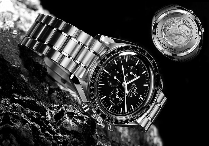 silberfarbene Chronographenuhr mit Gliederarmband, Uhr, OMEGA, Speedmaster Professional, Moon Watch, HD-Hintergrundbild