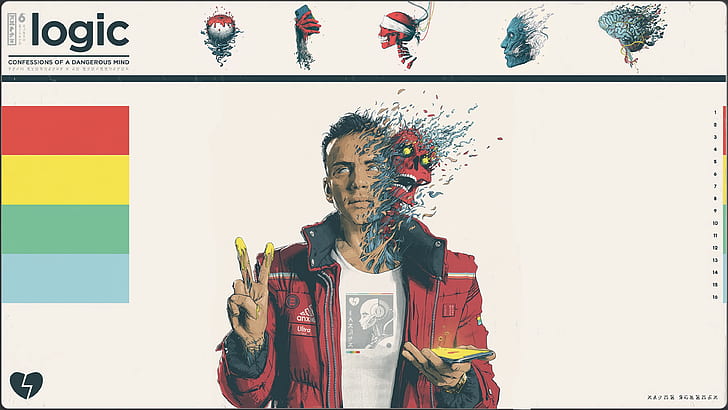 artwork, white background, Rapper, cover art, edit, red jackets, skull, HD wallpaper